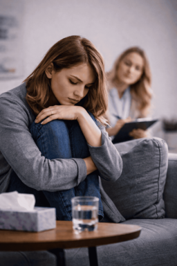 Женщина на приеме у психиатра для лечения тревожности